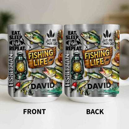 Eat Sleep Fish Repeat Fishing Life Fisherman With Fish And Gear - Personalized Custom Coffee Mug - FISH025_MG