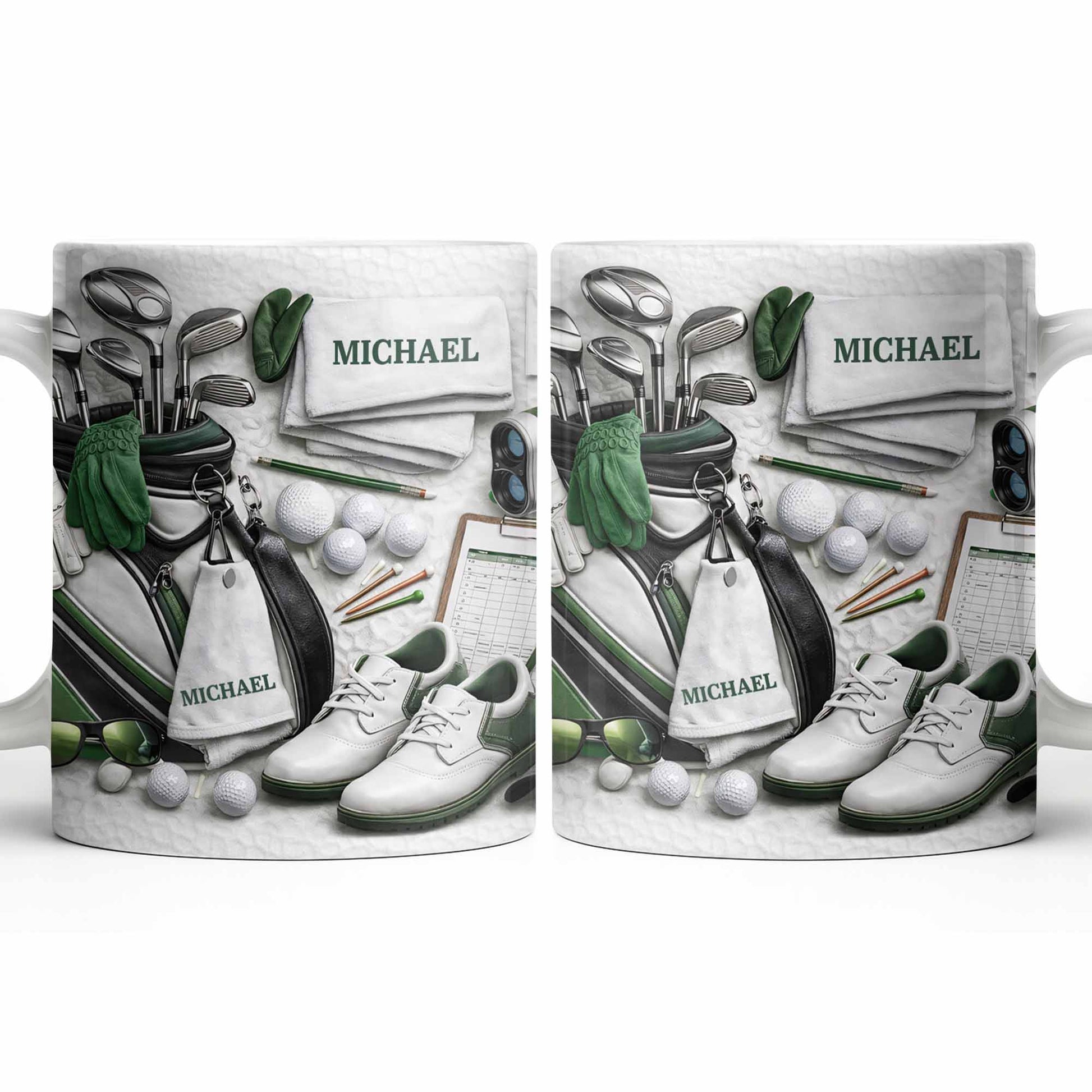 Customizable Golf Themed Mug With Clubs And Balls - Personalized Custom Coffee Mug - GOLF012_MG