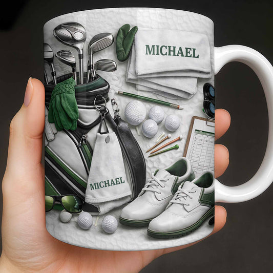 Customizable Golf Themed Mug With Clubs And Balls - Personalized Custom Coffee Mug - GOLF012_MG