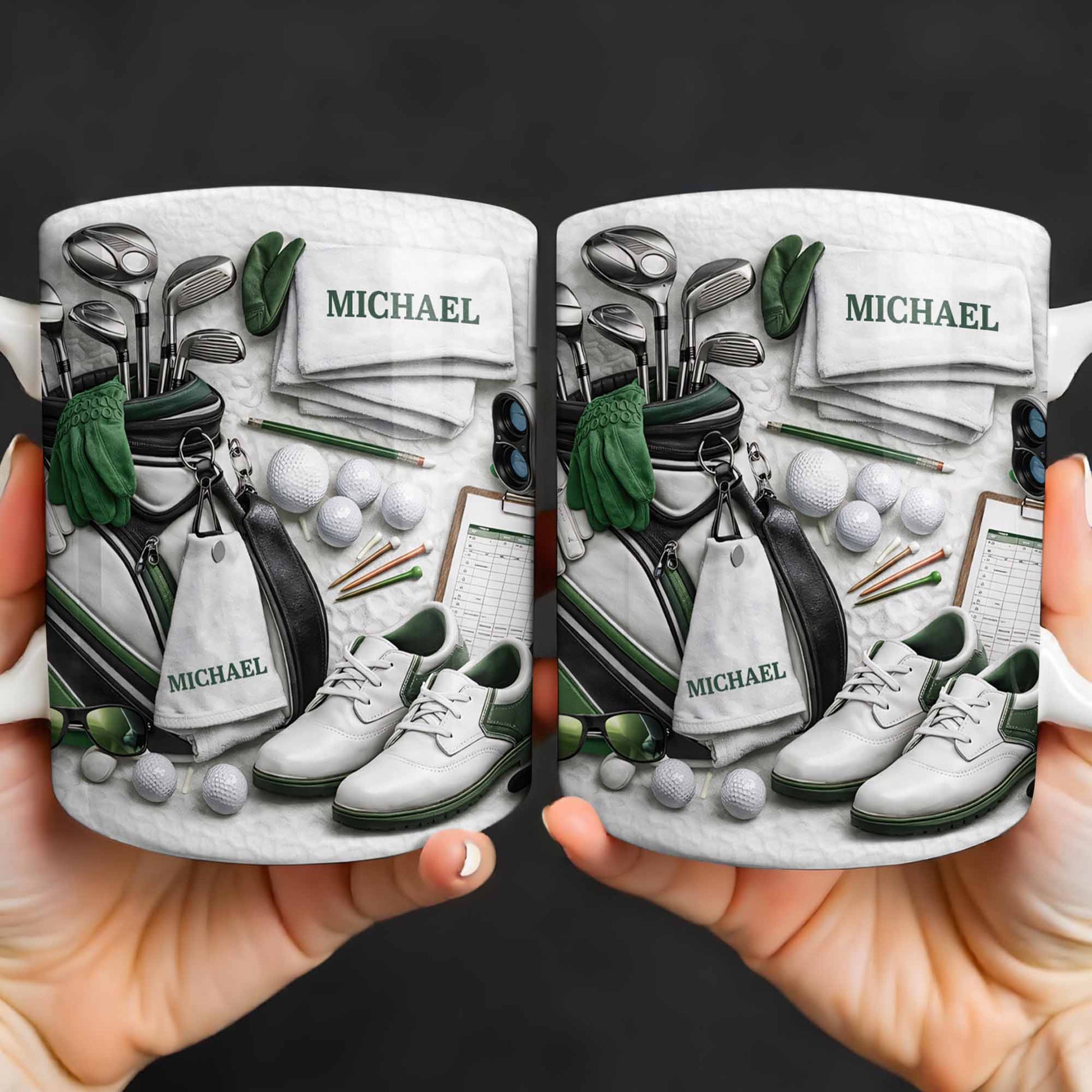 Customizable Golf Themed Mug With Clubs And Balls - Personalized Custom Coffee Mug - GOLF012_MG