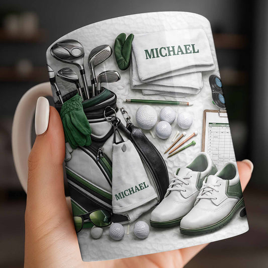 Customizable Golf Themed Mug With Clubs And Balls - Personalized Custom Coffee Mug - GOLF012_MG