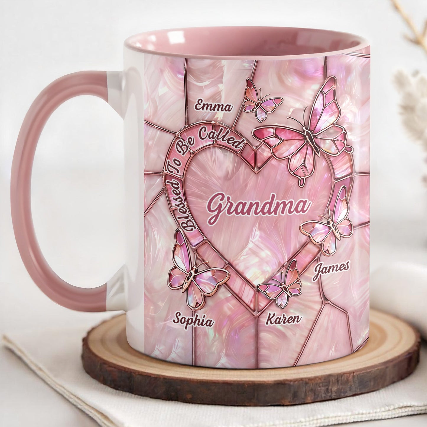 Blessed To Be Called Grandma, Butterflies And Heart - Personalized Custom Accent Mug - GRM103_AMUG