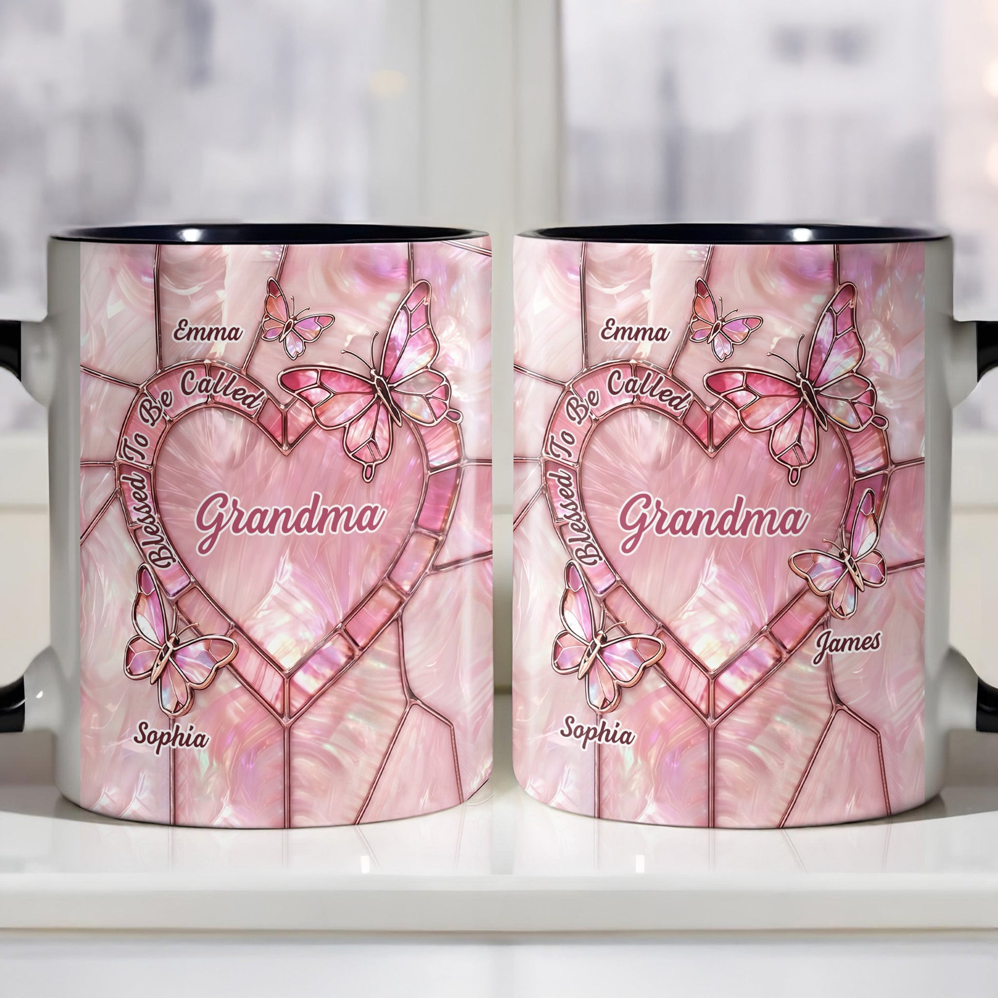 Blessed To Be Called Grandma, Butterflies And Heart - Personalized Custom Accent Mug - GRM103_AMUG
