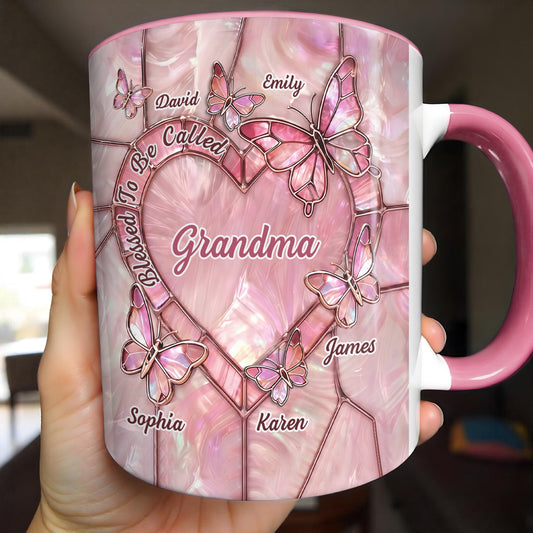Blessed To Be Called Grandma, Butterflies And Heart - Personalized Custom Accent Mug - GRM103_AMUG