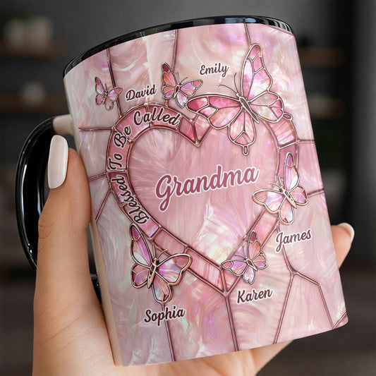 Blessed To Be Called Grandma, Butterflies And Heart - Personalized Custom Accent Mug - GRM103_AMUG