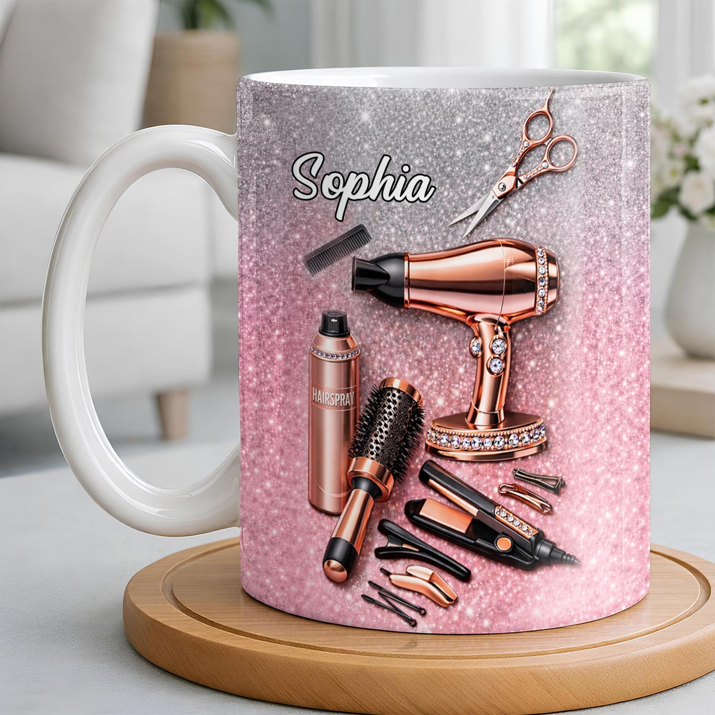 Glamorous Hair Stylist Dream With Hair Dryer And Scissors - Personalized Custom Coffee Mug - HAIR001_MG
