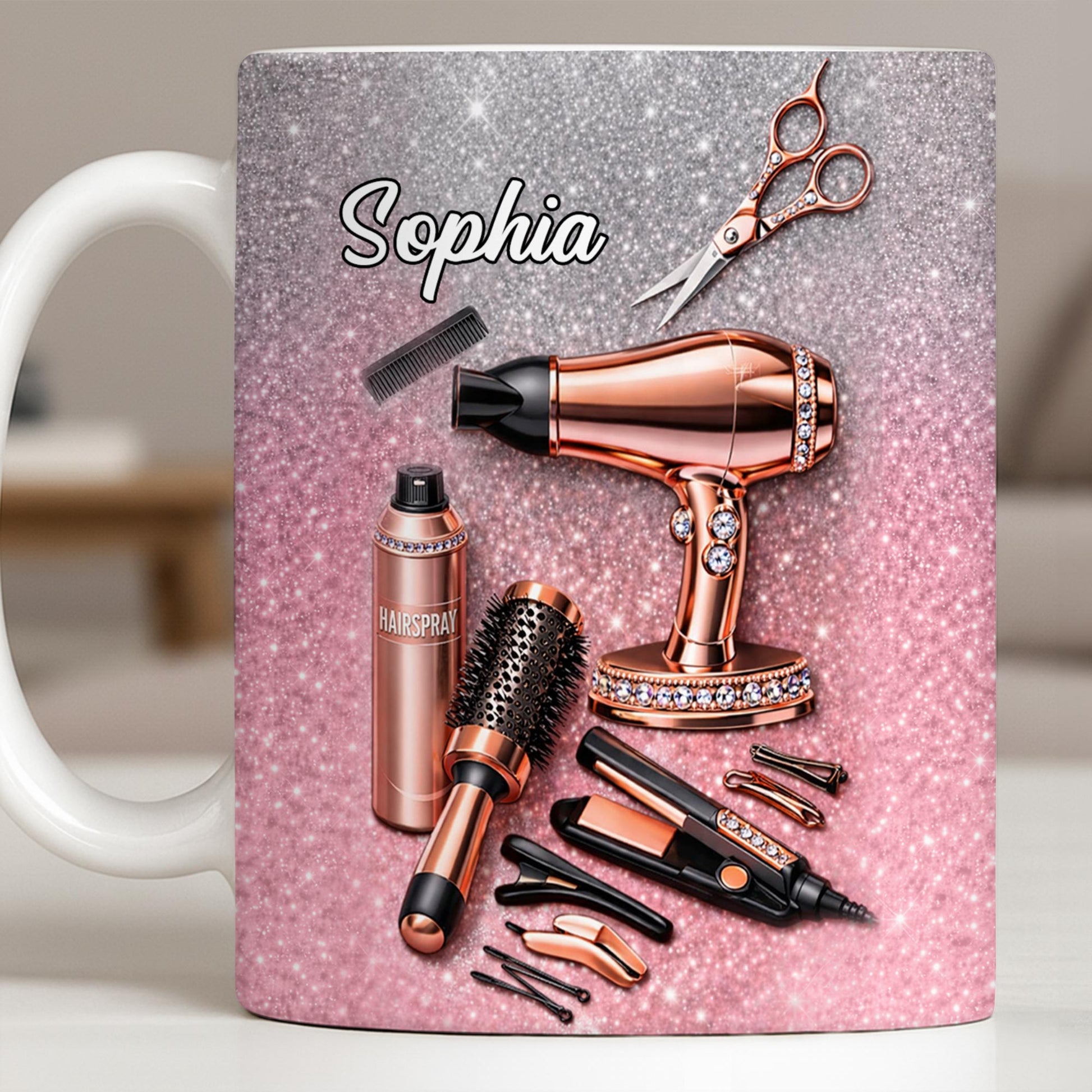 Glamorous Hair Stylist Dream With Hair Dryer And Scissors - Personalized Custom Coffee Mug - HAIR001_MG