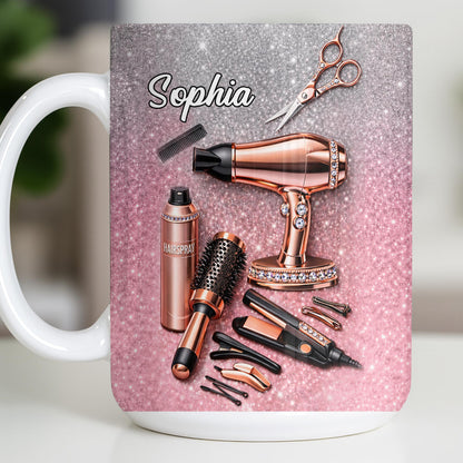 Glamorous Hair Stylist Dream With Hair Dryer And Scissors - Personalized Custom Coffee Mug - HAIR001_MG