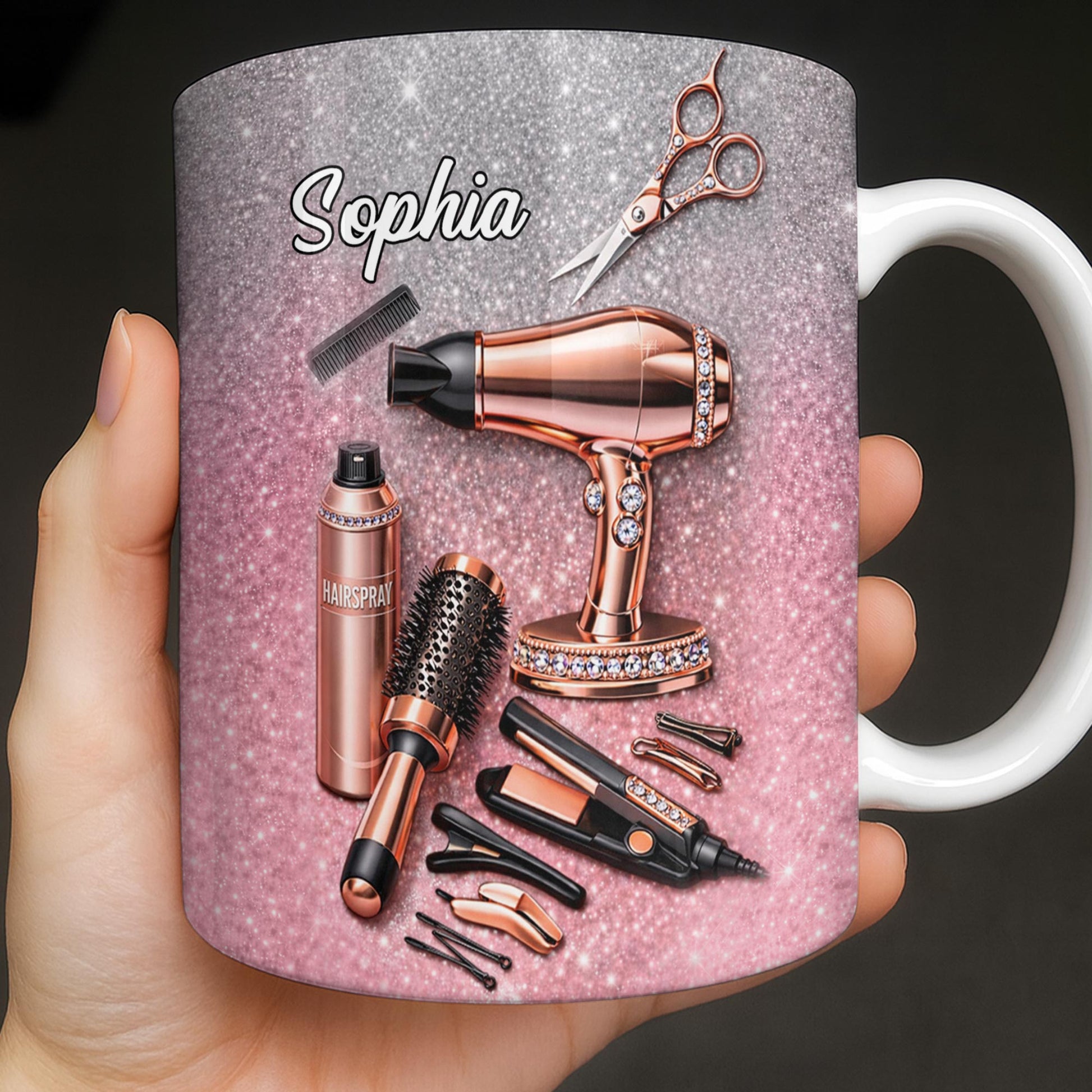 Glamorous Hair Stylist Dream With Hair Dryer And Scissors - Personalized Custom Coffee Mug - HAIR001_MG