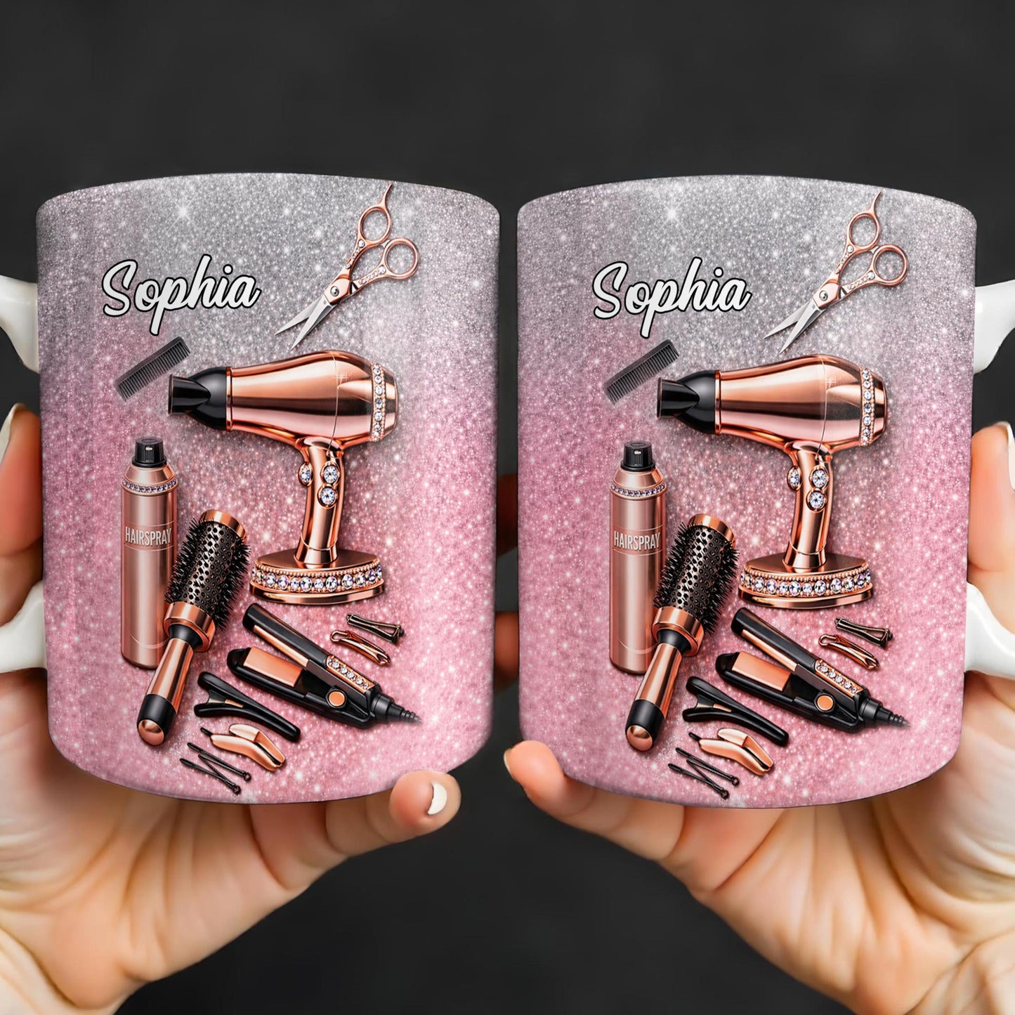 Glamorous Hair Stylist Dream With Hair Dryer And Scissors - Personalized Custom Coffee Mug - HAIR001_MG
