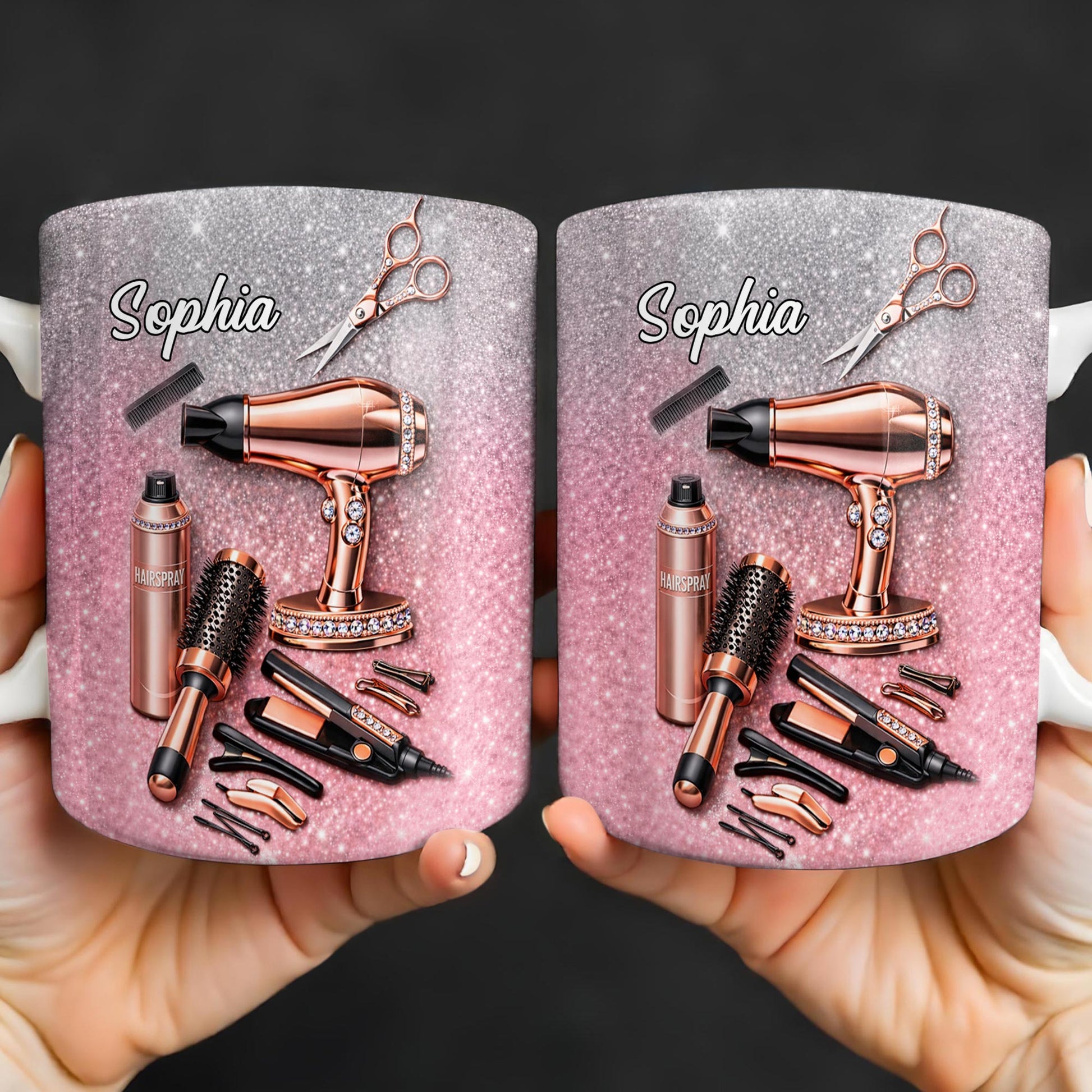 Glamorous Hair Stylist Dream With Hair Dryer And Scissors - Personalized Custom Coffee Mug - HAIR001_MG