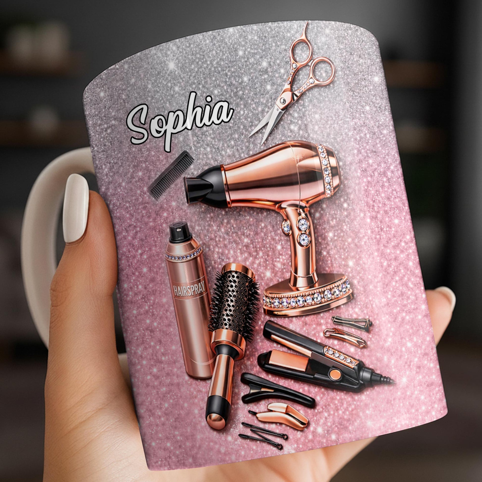 Glamorous Hair Stylist Dream With Hair Dryer And Scissors - Personalized Custom Coffee Mug - HAIR001_MG