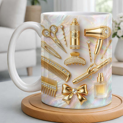 Glamorous Hair Stylist Essentials With Hair Dryer And Scissors 3D Effect - Personalized Custom Coffee Mug - HAIR032_MG