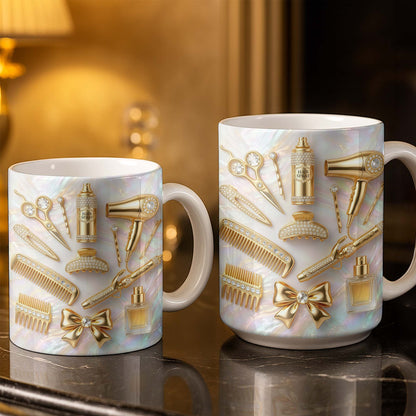 Glamorous Hair Stylist Essentials With Hair Dryer And Scissors 3D Effect - Personalized Custom Coffee Mug - HAIR032_MG