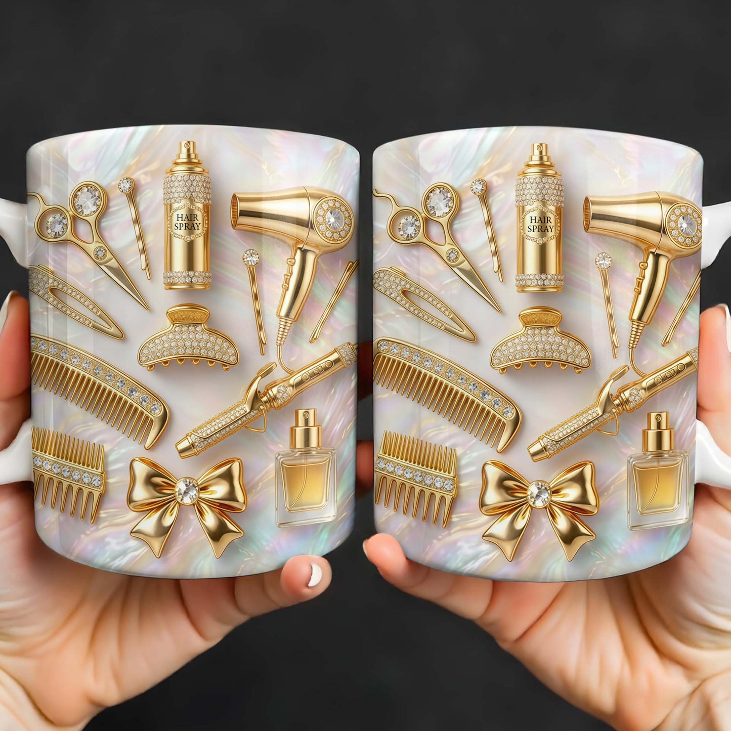 Glamorous Hair Stylist Essentials With Hair Dryer And Scissors 3D Effect - Personalized Custom Coffee Mug - HAIR032_MG