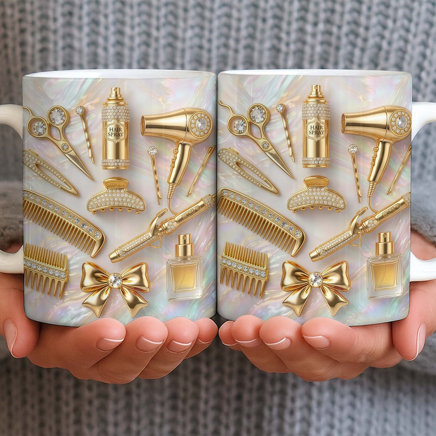 Glamorous Hair Stylist Essentials With Hair Dryer And Scissors 3D Effect - Personalized Custom Coffee Mug - HAIR032_MG