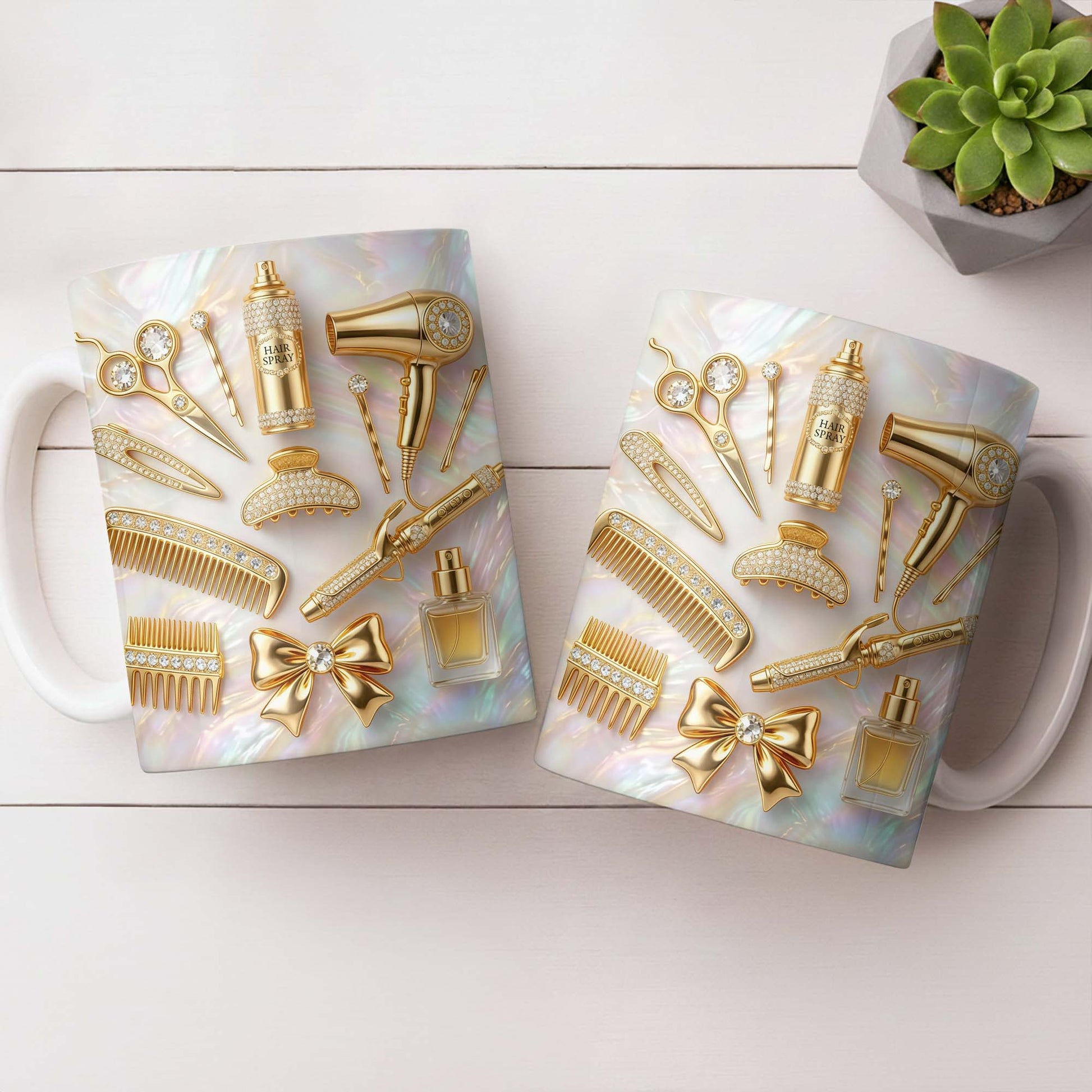 Glamorous Hair Stylist Essentials With Hair Dryer And Scissors 3D Effect - Personalized Custom Coffee Mug - HAIR032_MG