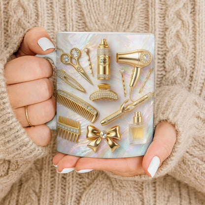 Glamorous Hair Stylist Essentials With Hair Dryer And Scissors 3D Effect - Personalized Custom Coffee Mug - HAIR032_MG