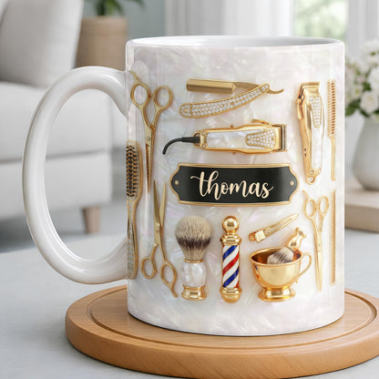 Professional Barber Shop Tools Featuring 3D Golden Scissors And Clippers - Personalized Custom Coffee Mug - HAIR051_MG