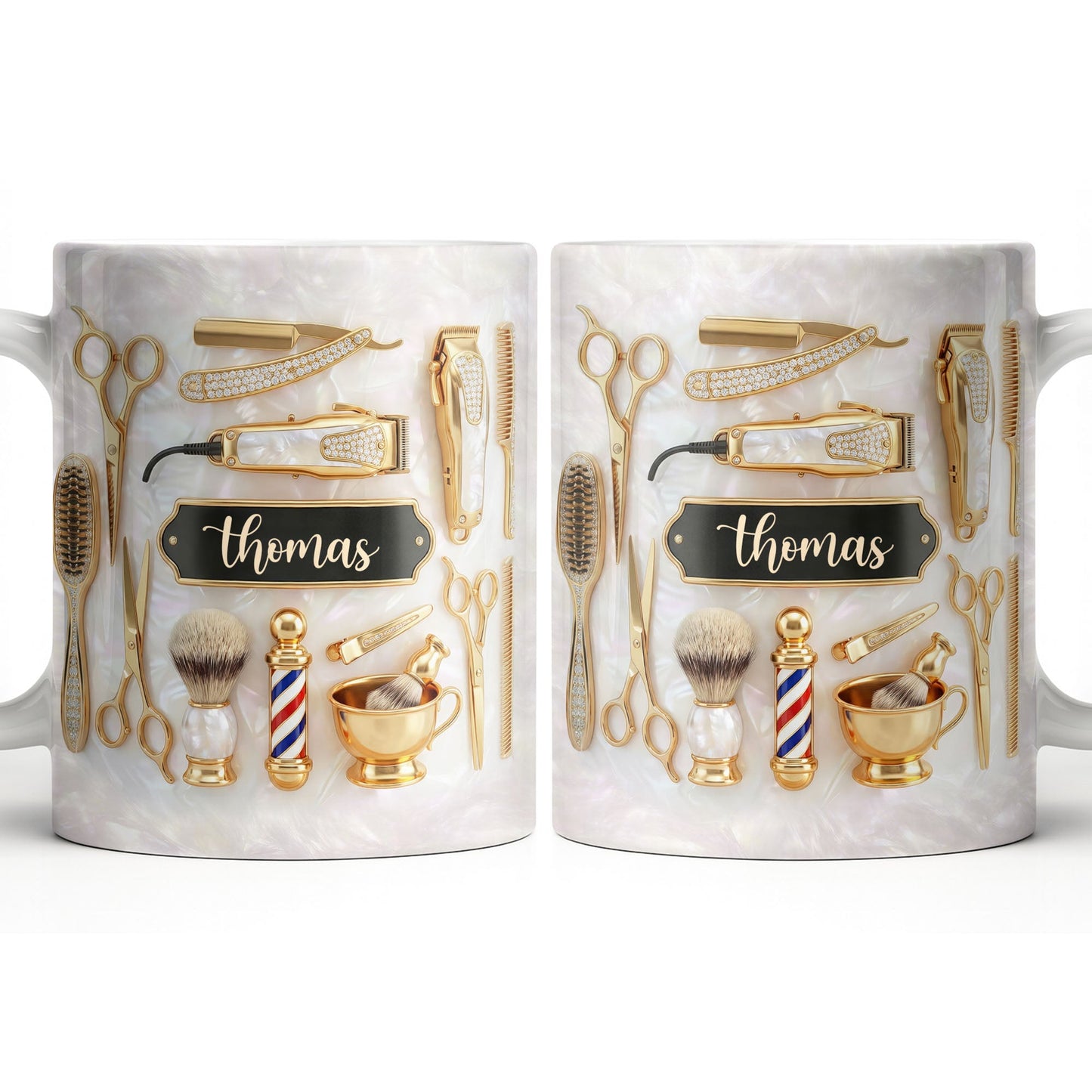 Professional Barber Shop Tools Featuring 3D Golden Scissors And Clippers - Personalized Custom Coffee Mug - HAIR051_MG