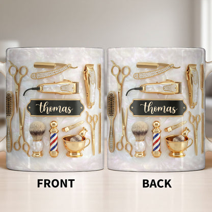 Professional Barber Shop Tools Featuring 3D Golden Scissors And Clippers - Personalized Custom Coffee Mug - HAIR051_MG