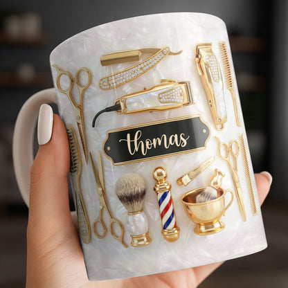 Professional Barber Shop Tools Featuring 3D Golden Scissors And Clippers - Personalized Custom Coffee Mug - HAIR051_MG