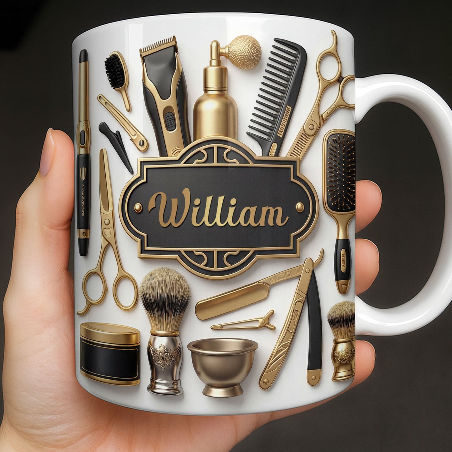 Professional Barber Shop Tools With 3D Effect Gold Scissors And Clippers - Personalized Custom Coffee Mug - HAIR054_MG