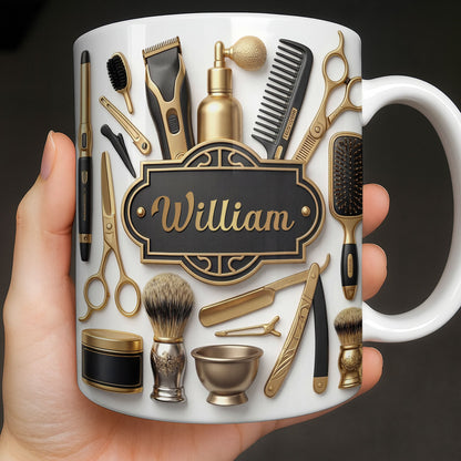Professional Barber Shop Tools With 3D Effect Gold Scissors And Clippers - Personalized Custom Coffee Mug - HAIR054_MG