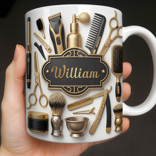 Professional Barber Shop Tools With 3D Effect Gold Scissors And Clippers - Personalized Custom Coffee Mug - HAIR054_MG