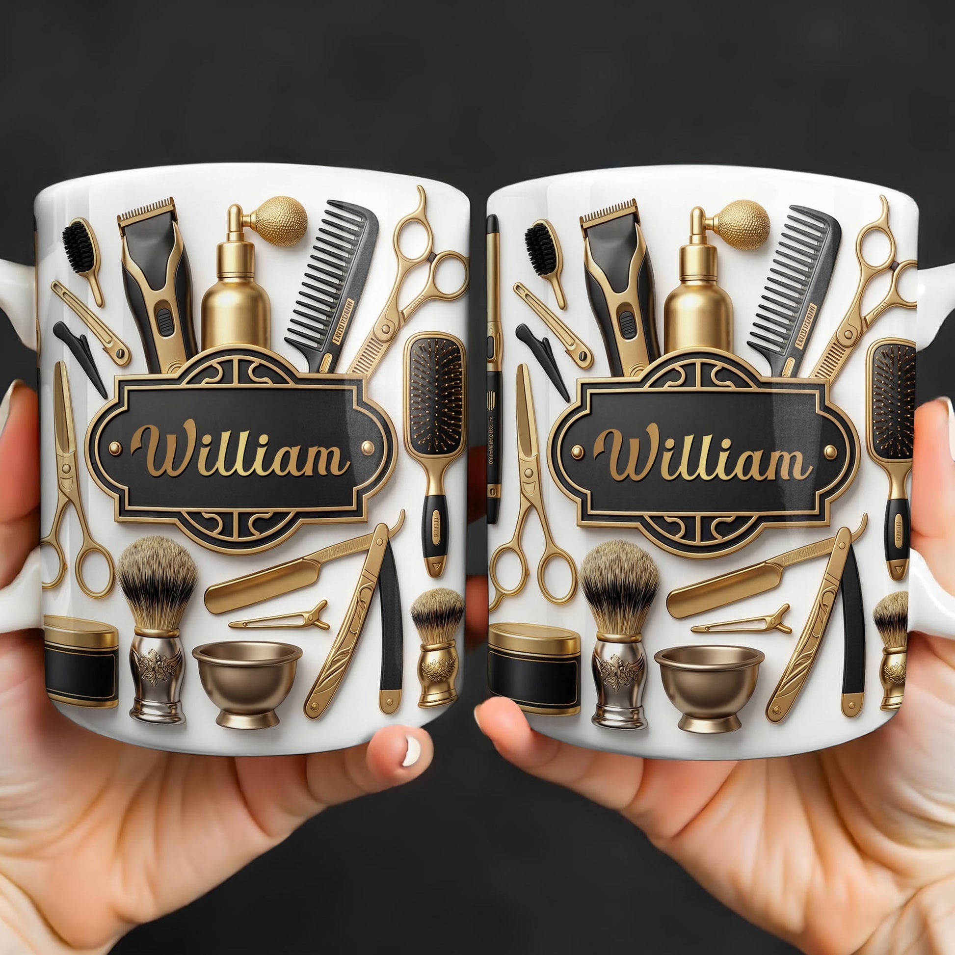 Professional Barber Shop Tools With 3D Effect Gold Scissors And Clippers - Personalized Custom Coffee Mug - HAIR054_MG