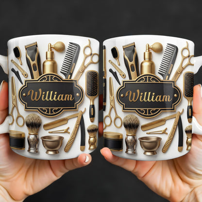 Professional Barber Shop Tools With 3D Effect Gold Scissors And Clippers - Personalized Custom Coffee Mug - HAIR054_MG