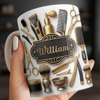 Professional Barber Shop Tools With 3D Effect Gold Scissors And Clippers - Personalized Custom Coffee Mug - HAIR054_MG