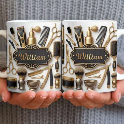 Professional Barber Shop Tools With 3D Effect Gold Scissors And Clippers - Personalized Custom Coffee Mug - HAIR054_MG