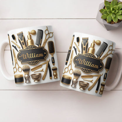 Professional Barber Shop Tools With 3D Effect Gold Scissors And Clippers - Personalized Custom Coffee Mug - HAIR054_MG