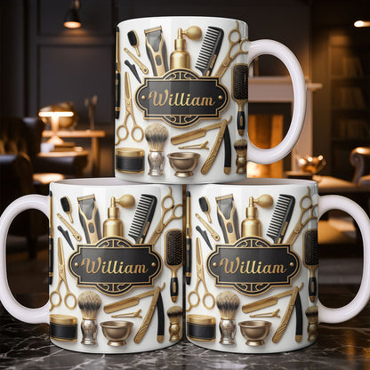 Professional Barber Shop Tools With 3D Effect Gold Scissors And Clippers - Personalized Custom Coffee Mug - HAIR054_MG