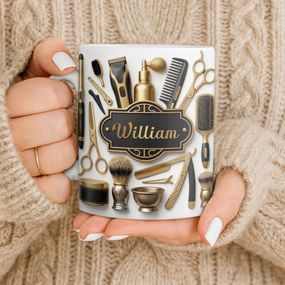 Professional Barber Shop Tools With 3D Effect Gold Scissors And Clippers - Personalized Custom Coffee Mug - HAIR054_MG