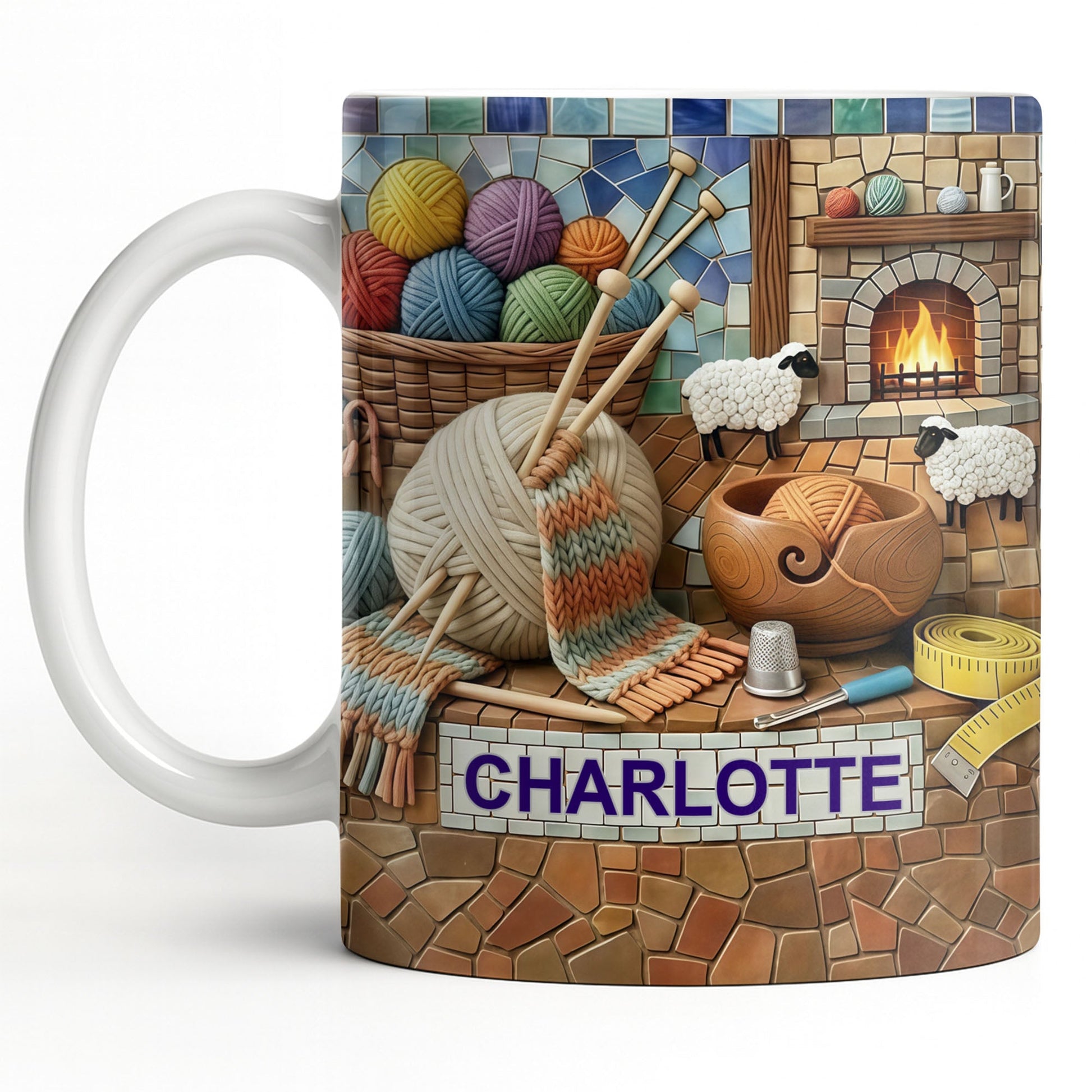 Cozy Knitting Vibes With Wool Yarn Balls And Sheep Design - Personalized Custom Coffee Mug - HAND023_MG