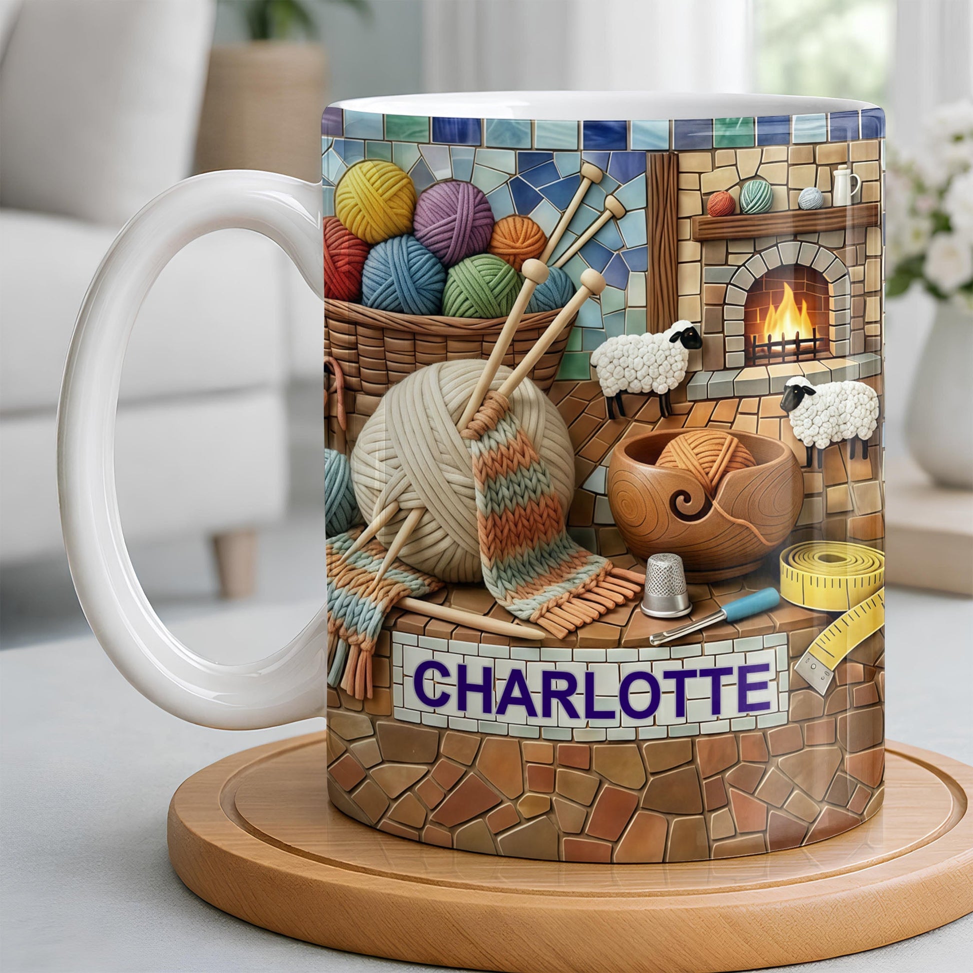 Cozy Knitting Vibes With Wool Yarn Balls And Sheep Design - Personalized Custom Coffee Mug - HAND023_MG