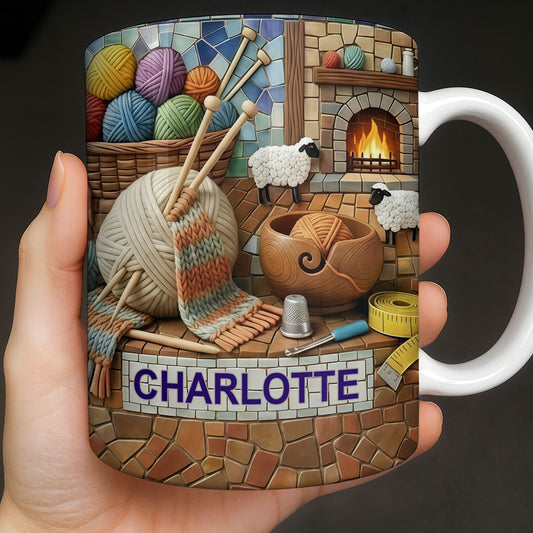 Cozy Knitting Vibes With Wool Yarn Balls And Sheep Design - Personalized Custom Coffee Mug - HAND023_MG