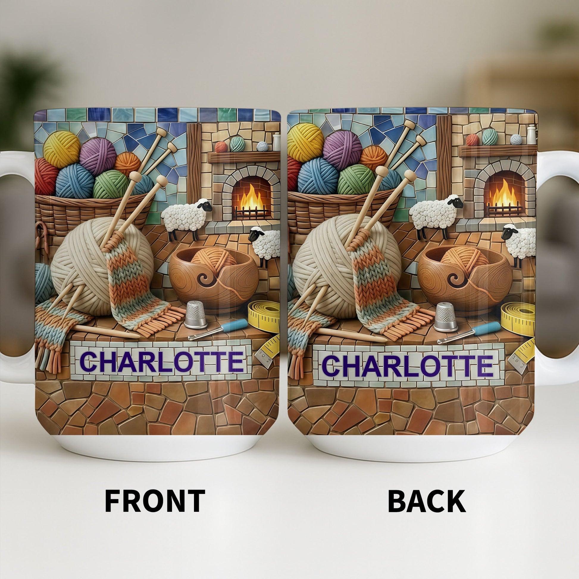 Cozy Knitting Vibes With Wool Yarn Balls And Sheep Design - Personalized Custom Coffee Mug - HAND023_MG