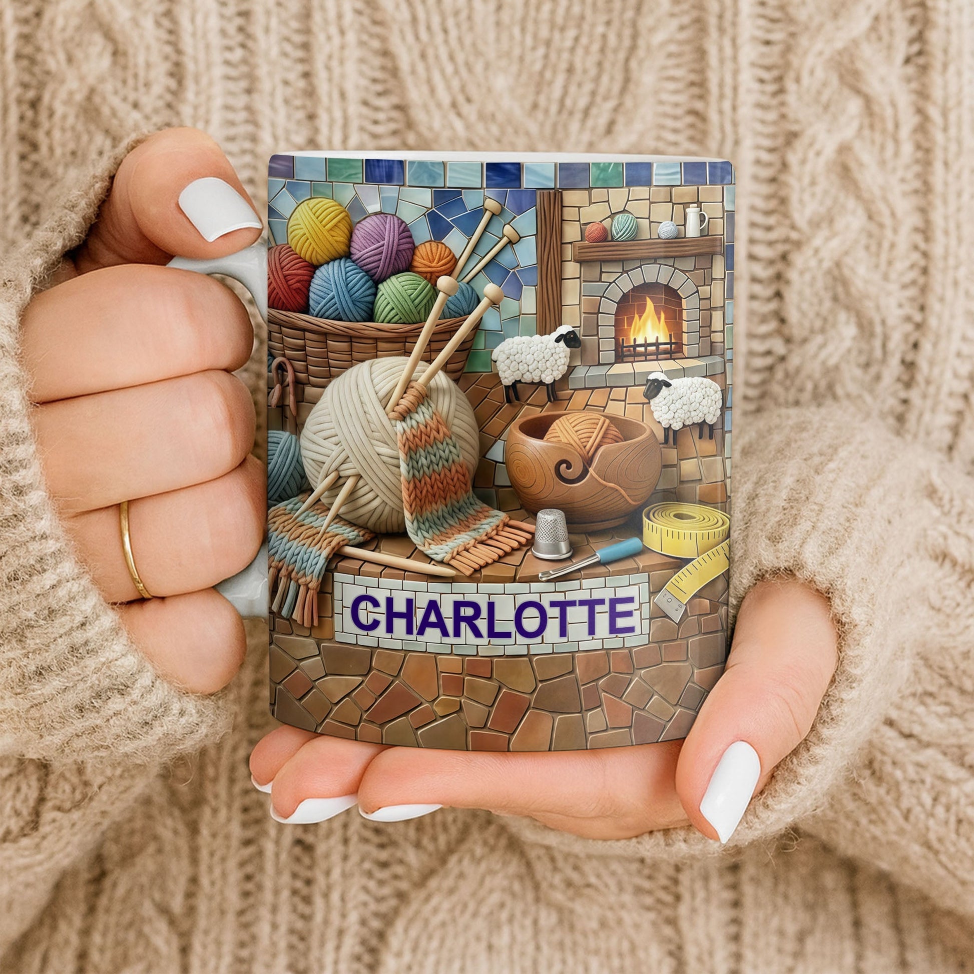 Cozy Knitting Vibes With Wool Yarn Balls And Sheep Design - Personalized Custom Coffee Mug - HAND023_MG