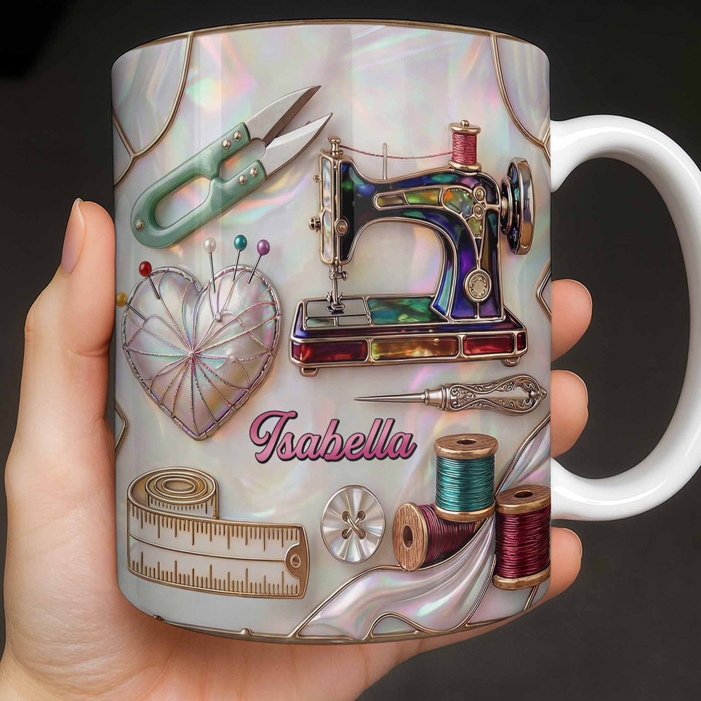 Handicraft Is Where The Heart Is Sewing Machine And Mother Of Pearl Mosaic - Personalized Custom Coffee Mug - HAND070_MG
