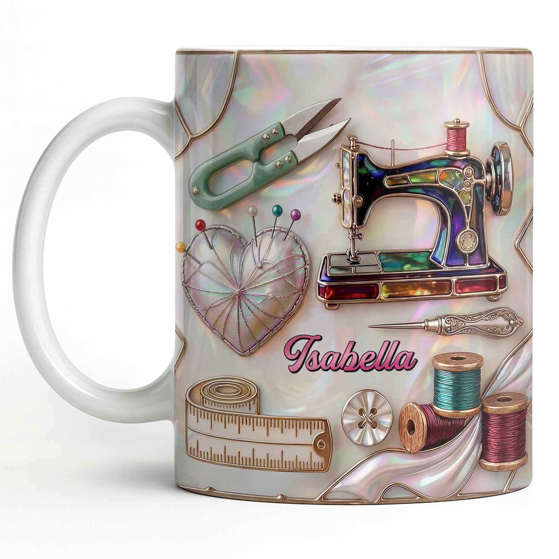 Handicraft Is Where The Heart Is Sewing Machine And Mother Of Pearl Mosaic - Personalized Custom Coffee Mug - HAND070_MG
