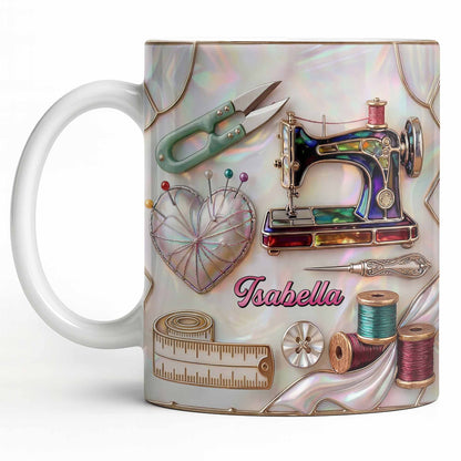 Handicraft Is Where The Heart Is Sewing Machine And Mother Of Pearl Mosaic - Personalized Custom Coffee Mug - HAND070_MG