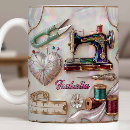 Handicraft Is Where The Heart Is Sewing Machine And Mother Of Pearl Mosaic - Personalized Custom Coffee Mug - HAND070_MG