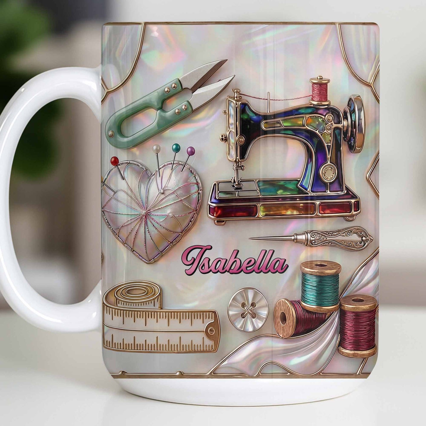 Handicraft Is Where The Heart Is Sewing Machine And Mother Of Pearl Mosaic - Personalized Custom Coffee Mug - HAND070_MG