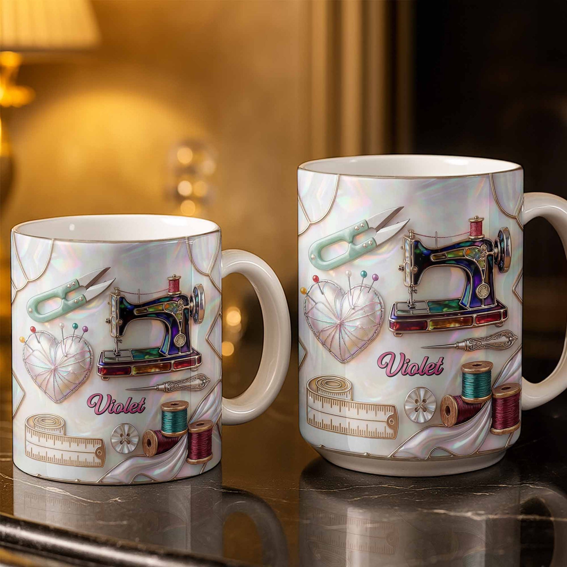 Handicraft Is Where The Heart Is Sewing Machine And Mother Of Pearl Mosaic - Personalized Custom Coffee Mug - HAND070_MG