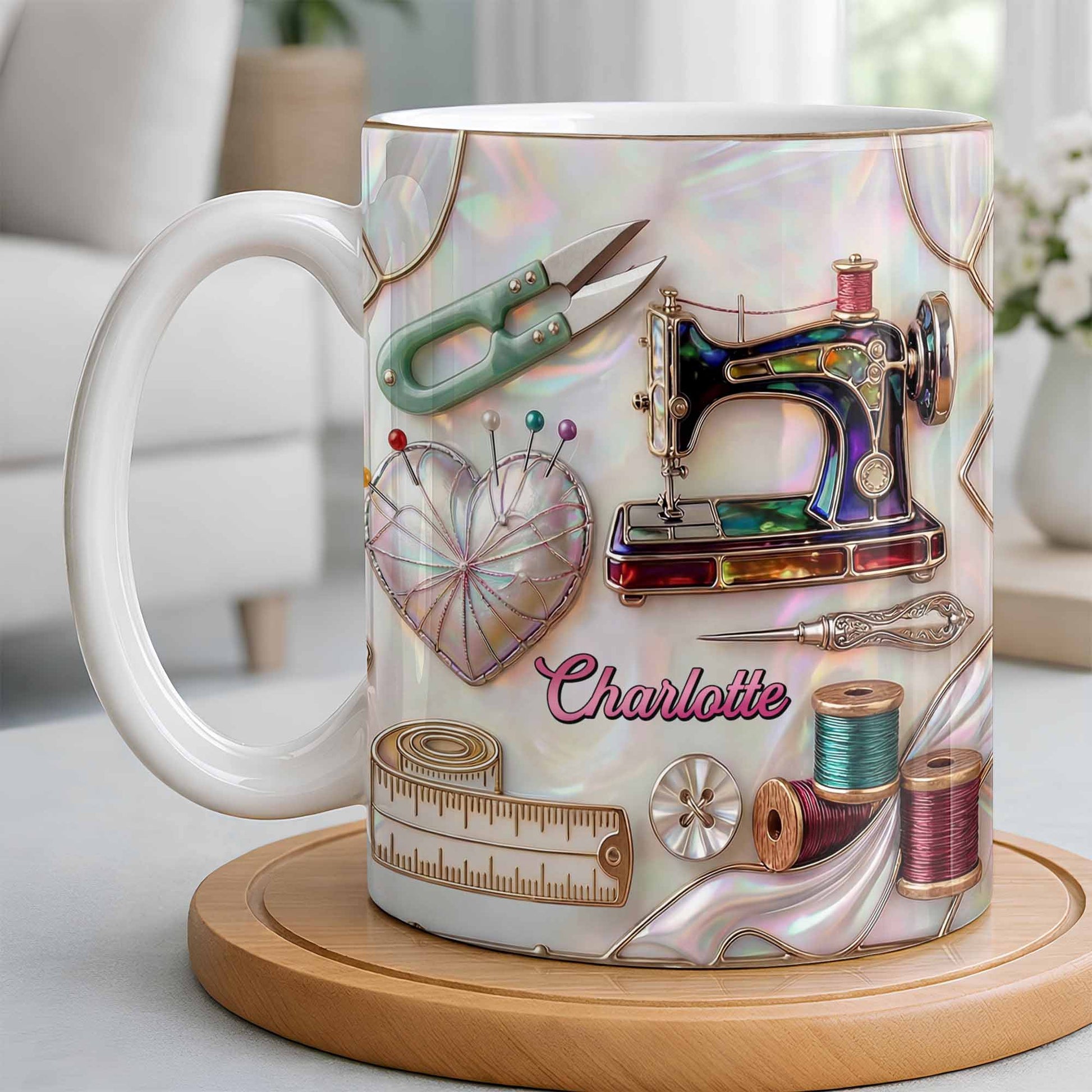 Handicraft Is Where The Heart Is Sewing Machine And Mother Of Pearl Mosaic - Personalized Custom Coffee Mug - HAND070_MG