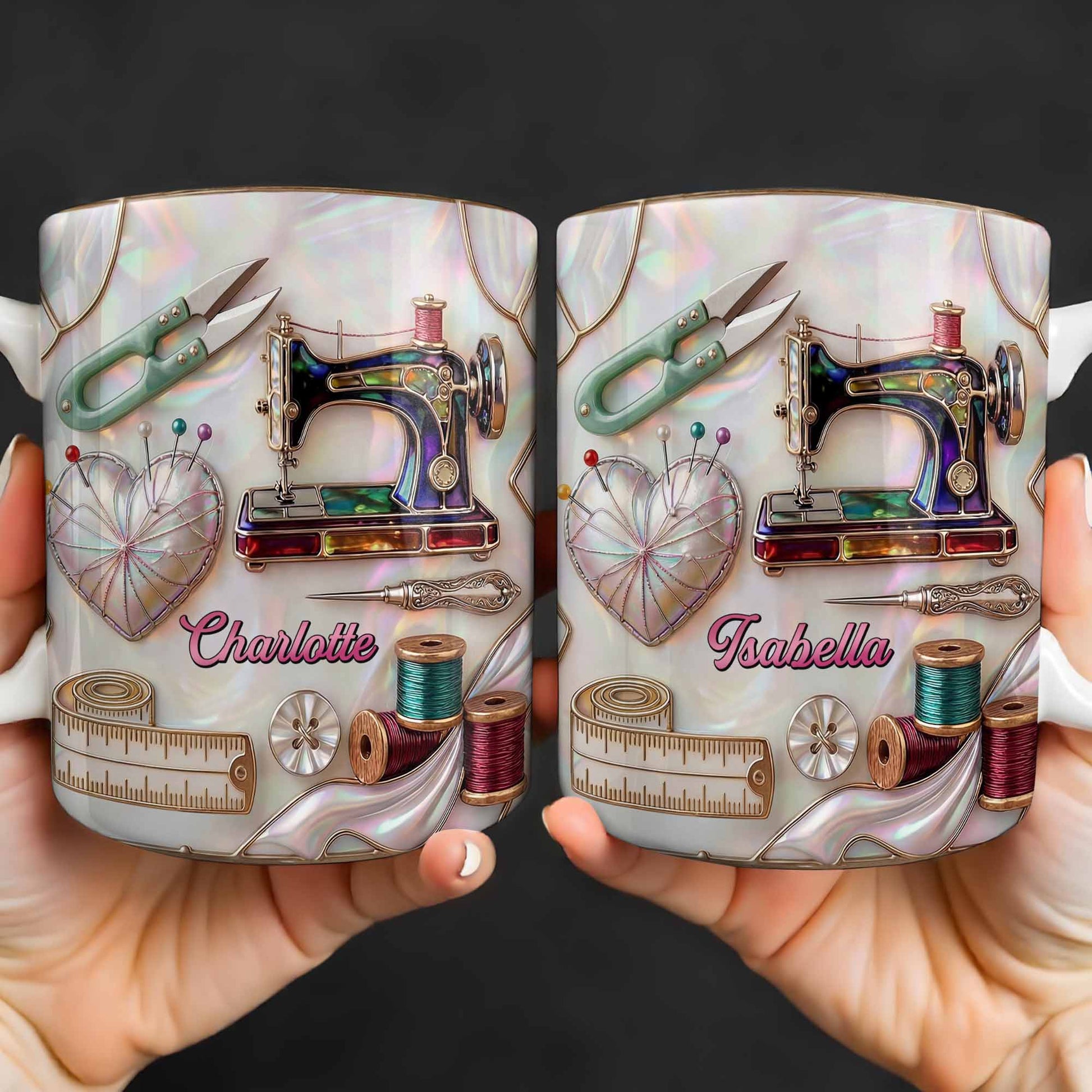 Handicraft Is Where The Heart Is Sewing Machine And Mother Of Pearl Mosaic - Personalized Custom Coffee Mug - HAND070_MG
