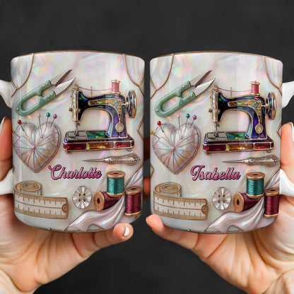 Handicraft Is Where The Heart Is Sewing Machine And Mother Of Pearl Mosaic - Personalized Custom Coffee Mug - HAND070_MG